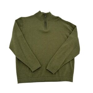Davis & Squire Men Olive Green 100% Extra Fine Merino Wool Quarter Zip Sweater L
